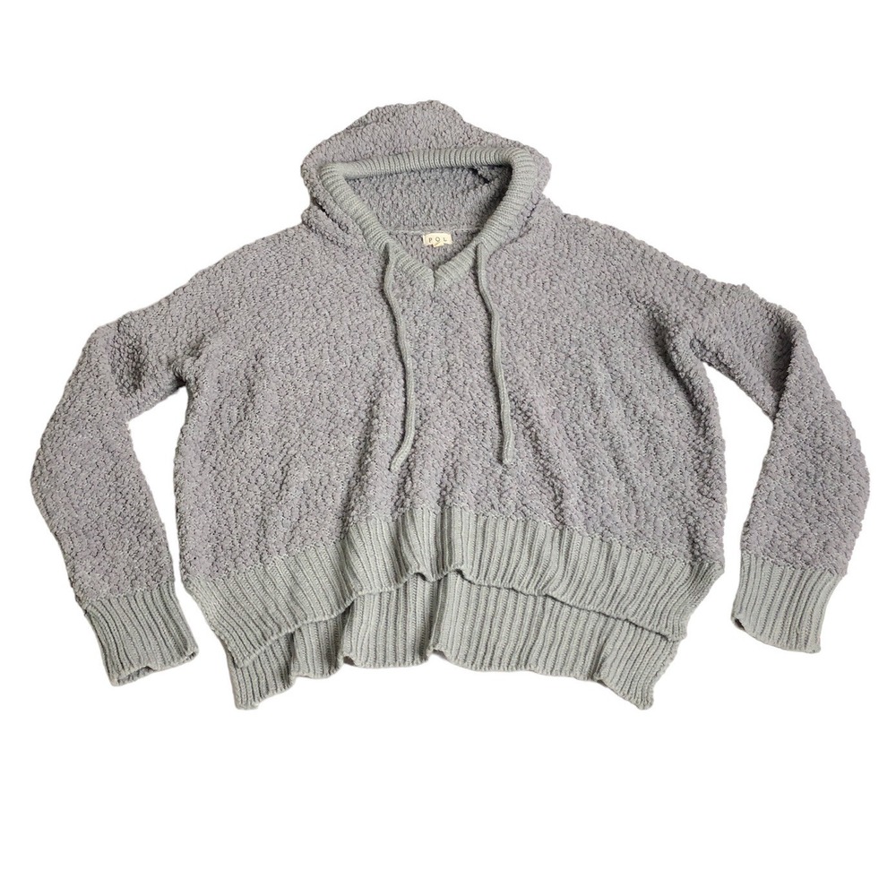 POL Hoodie Sweater Womens L Gray Popcorn Hooded Chunky Knit Oversized Comfort